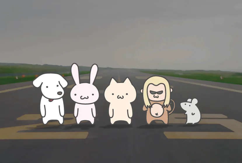 ランウェイ風のねこぜうさぎイラスト